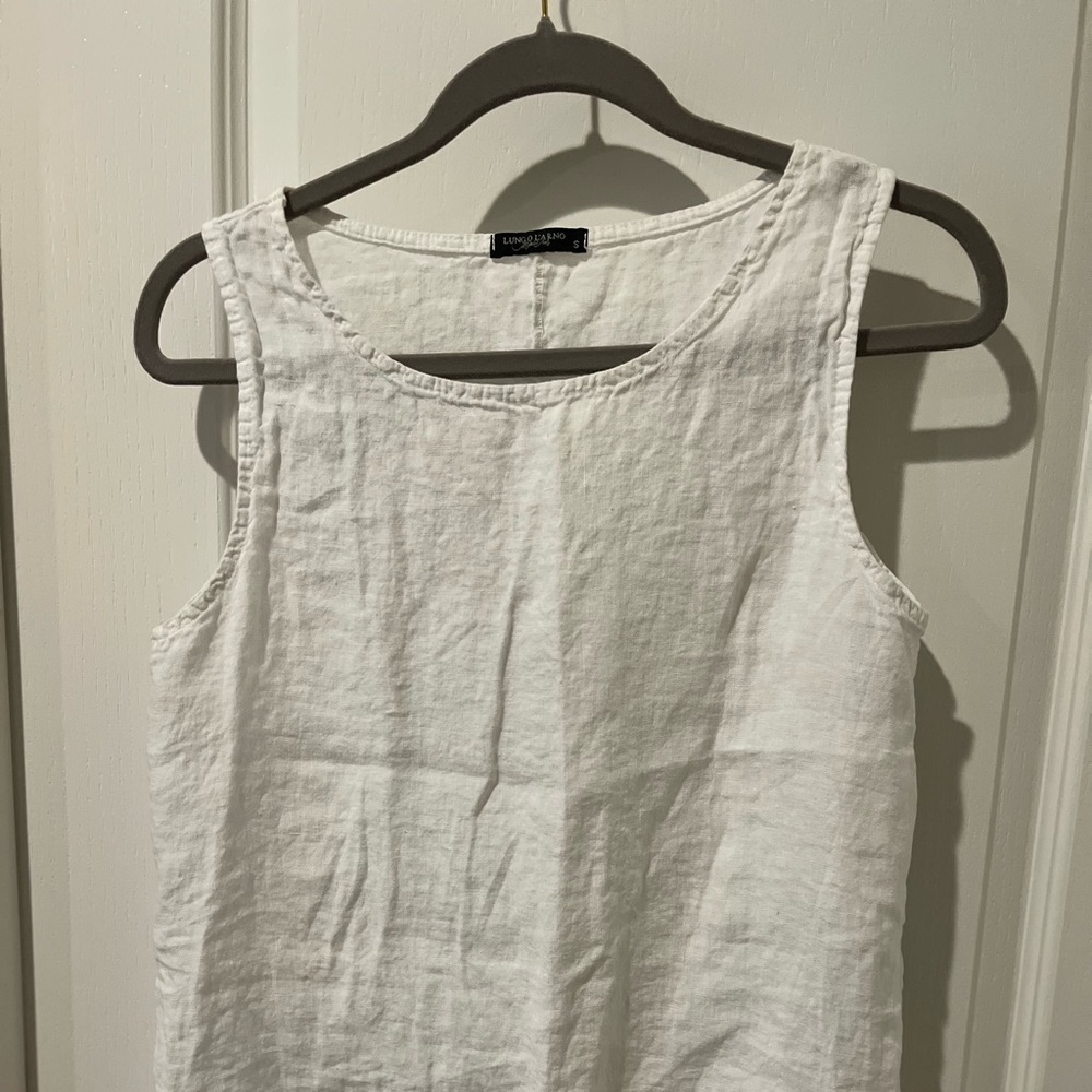 Linen Lingo l’arno White Tank Top with Lace a Hem